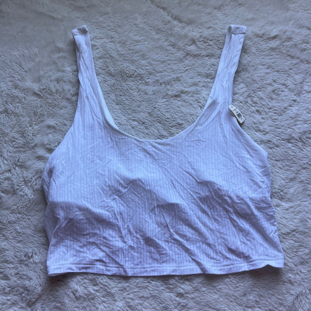 Aerie White Ribbed Crop Tank Top with Shelf Bra NWT Size Medium 069-2694-3483